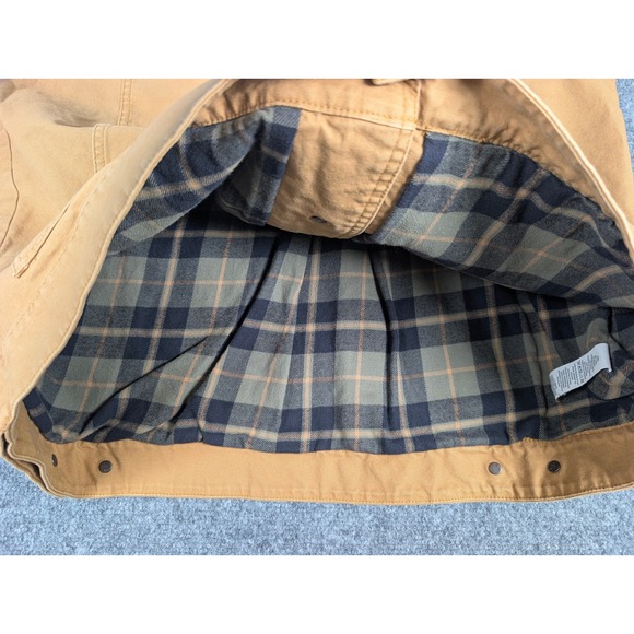 LL Bean Mens Field Jacket L Regular Saddle Tan Canvas Plaid Lined 515959 - Picture 7 of 8